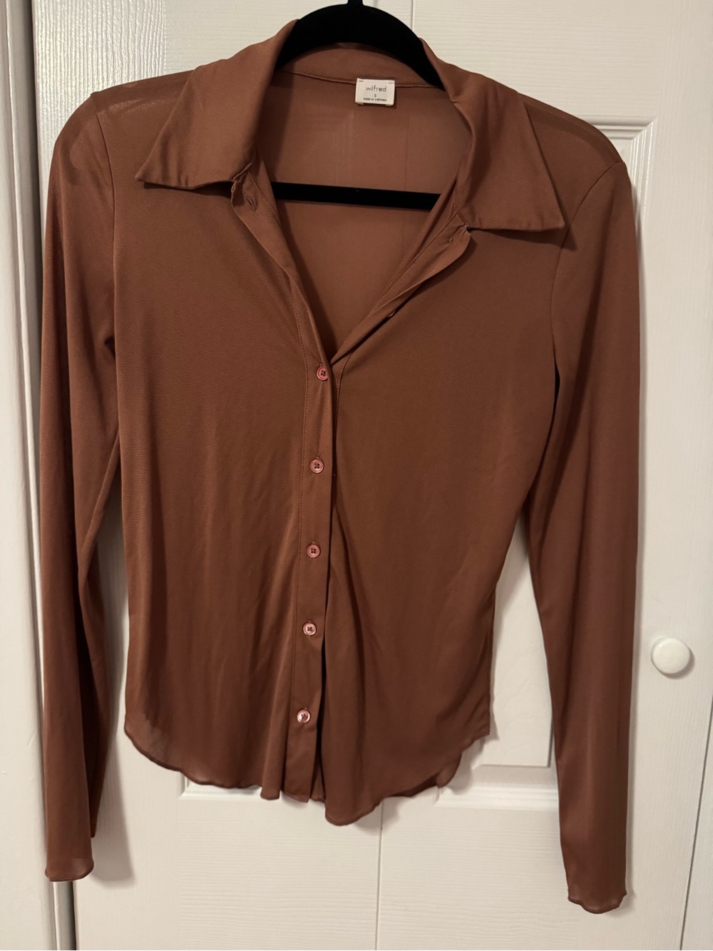 Wilfred Aritzia Sheer Mesh Button-Up Blouse Brown Size Small